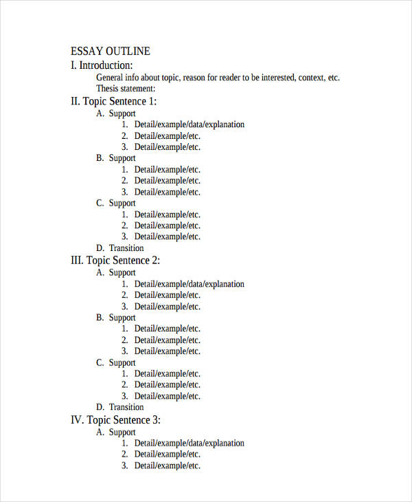 samples of essay outlines