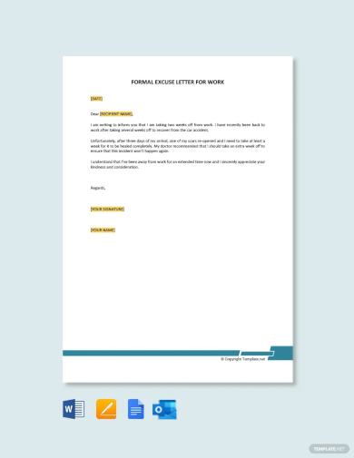 formal excuse letter for work template