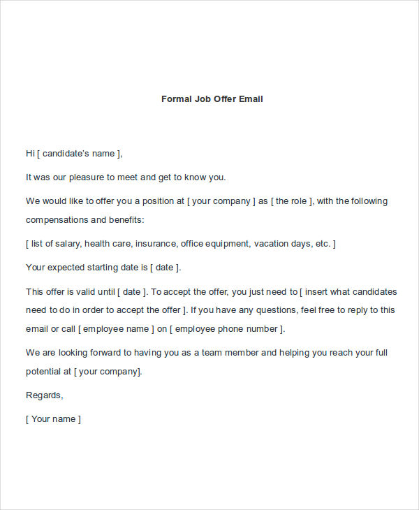 Free 7 Job Offer Email Examples Samples In Pdf Doc Examples