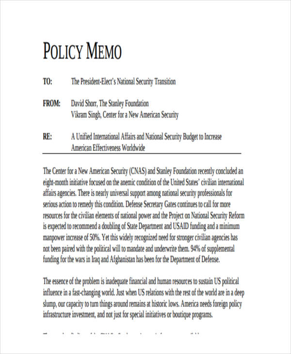 Formal Policy Memo