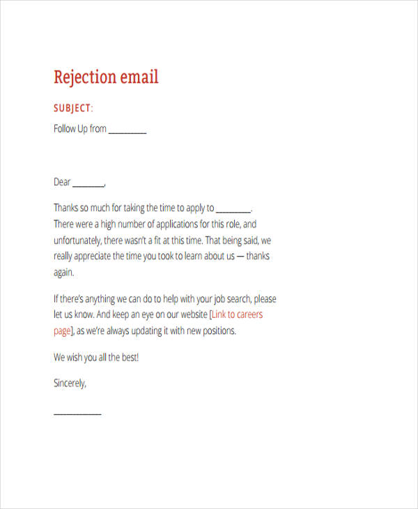 formal rejection email