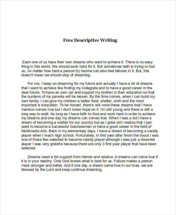 Free Descriptive Writing