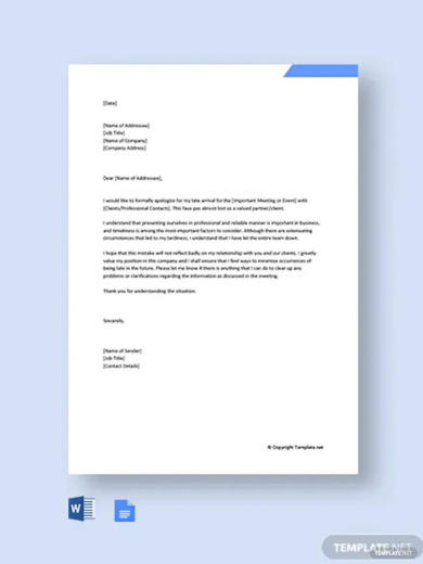 free formal apology letter for being late template