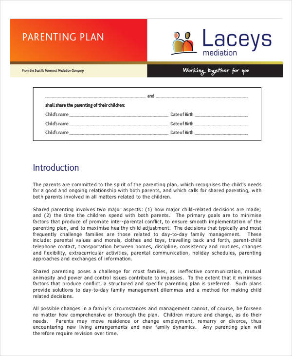 Parenting Plan 6 Examples Format Pdf Examples