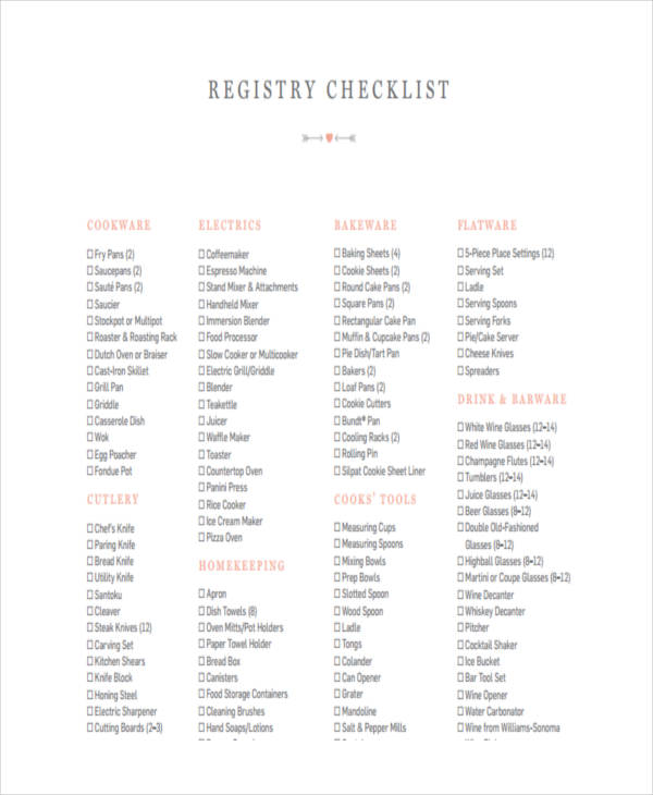 free registry checklist