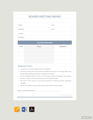 Free Sample Board Meeting Memo Template