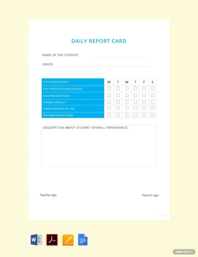free sample daily report card