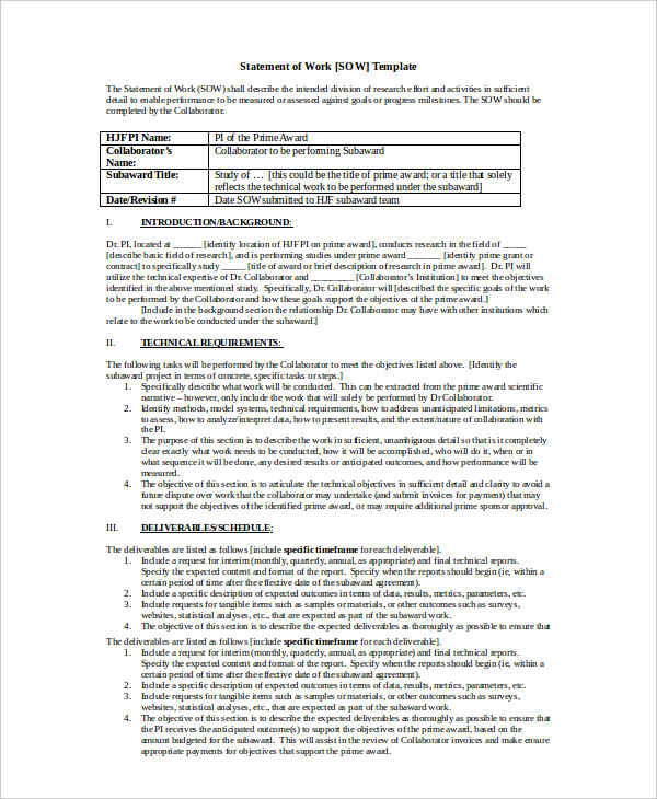 28+ Statement of Work Examples in PDF | MS Word | Pages | Google Docs ...