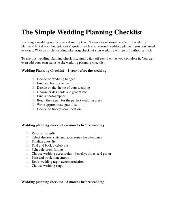 free wedding checklist