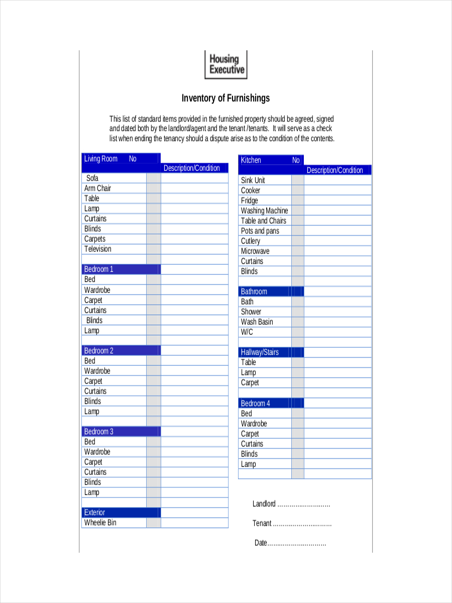 apartment inventory list template