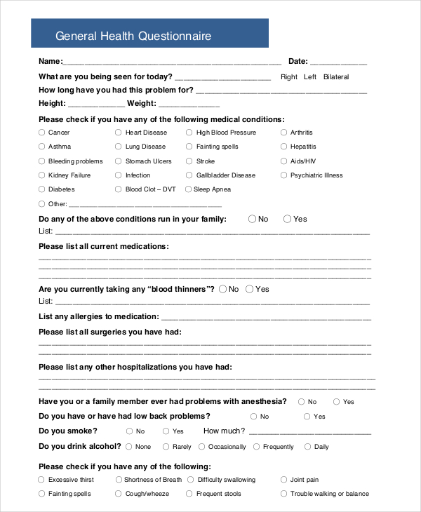 medical research questionnaire