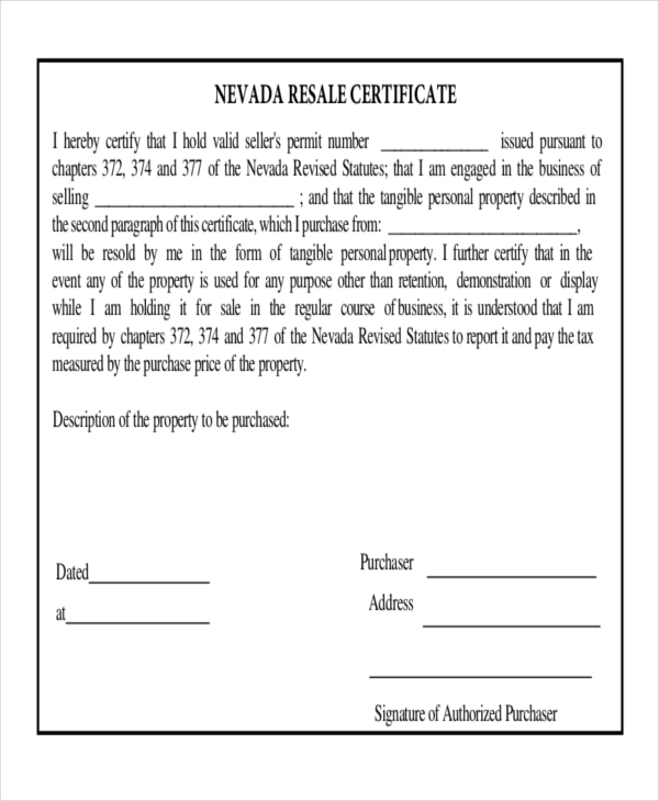 general resale certificate