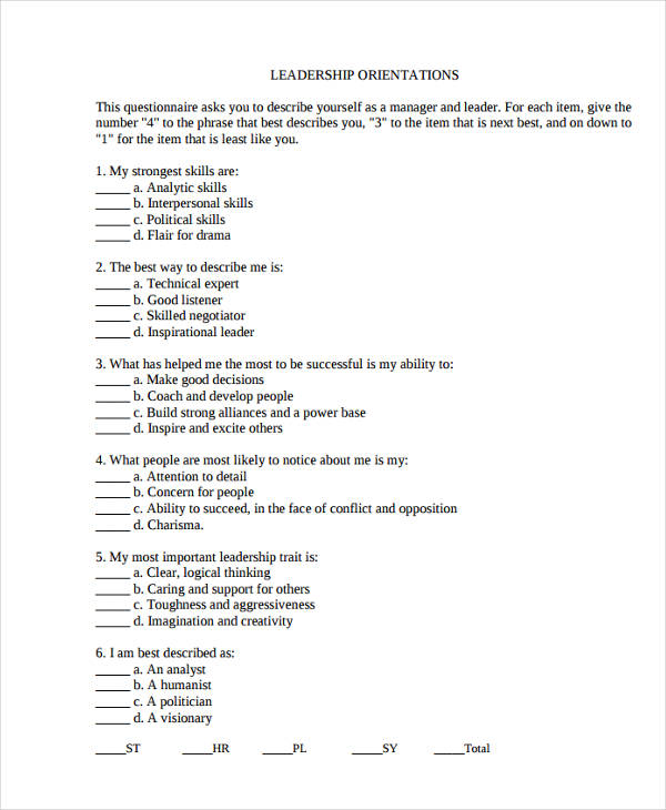 hr leadership questionnaire