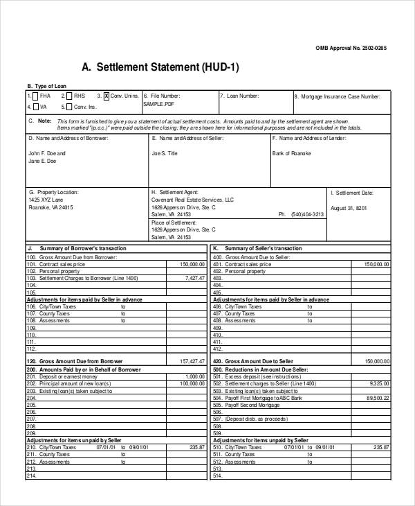 Free 10 Settlement Statement Examples Samples In Pdf Google Docs Pages Word Examples