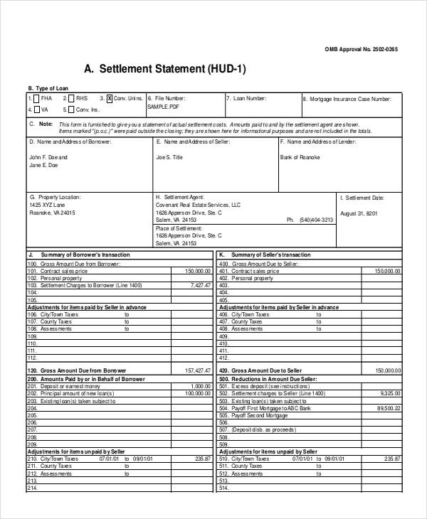 Settlement Statement 10 Examples Format Pdf Examples