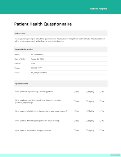 health questionnaire template1