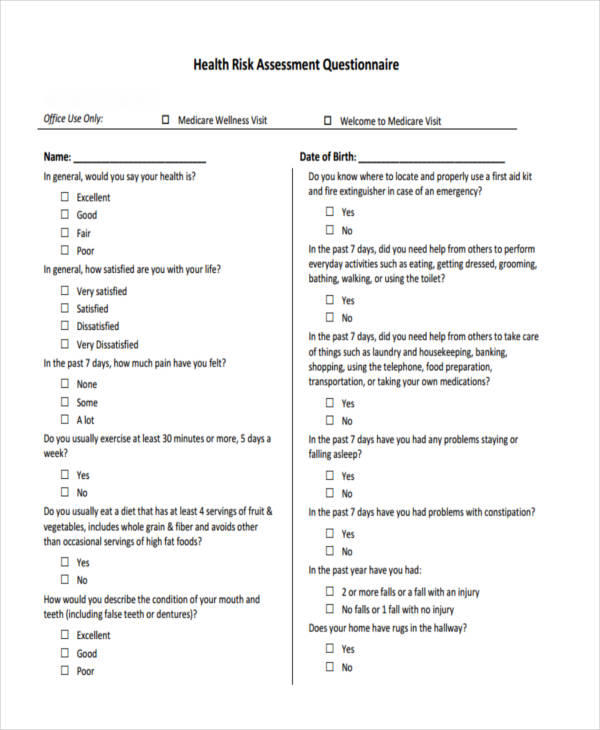 Risk Assessment Questionnaire 9 Examples Format Pdf Examples 