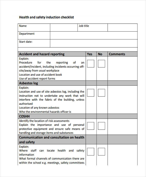 Induction Checklist Examples Format Pdf Examples