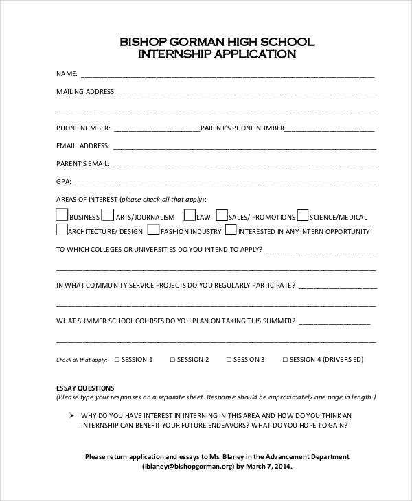 High School Internship Application