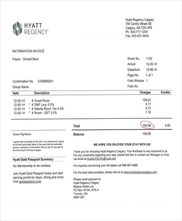 hotel bill invoice in pdf