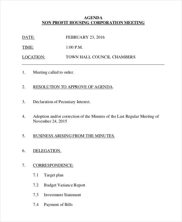 Housing Meeting Agenda