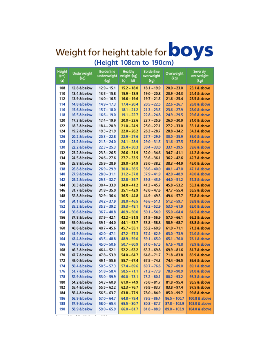 Height and Weight Chart - 7+ Examples, Format, Pdf, How to Create, PDF