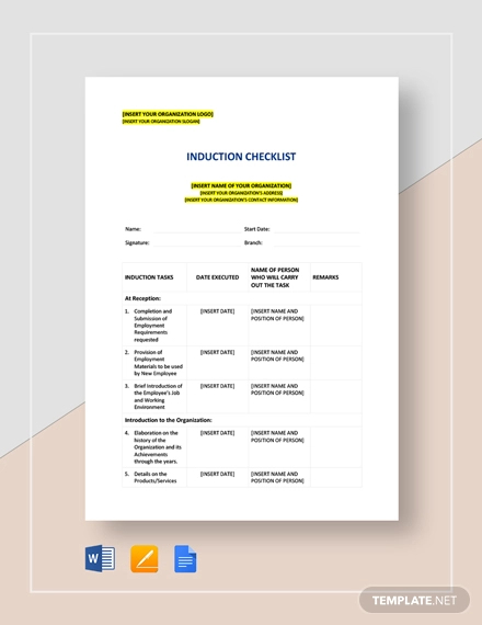 Induction Checklist Example