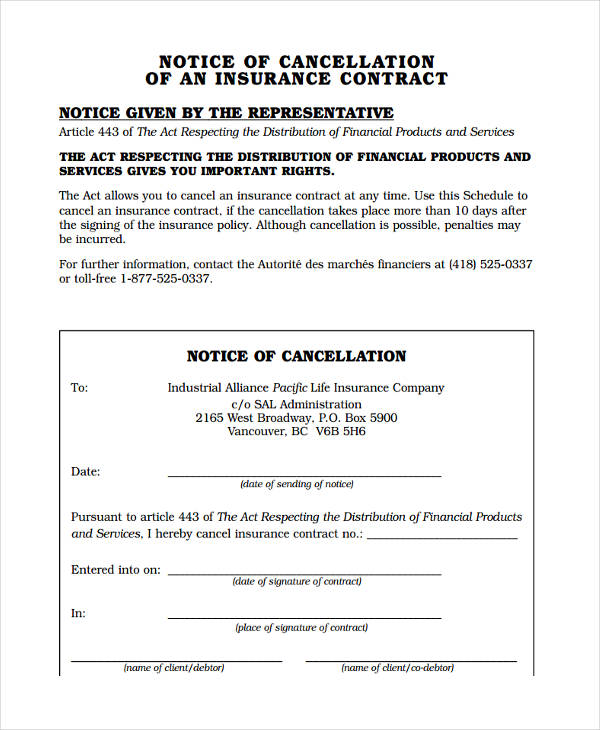 insurance cancellation example