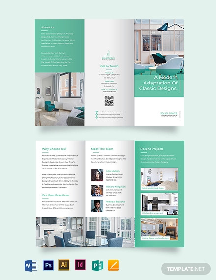 interior design company tri fold brochure template