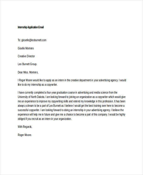 Email Application Template   Internship Application1 