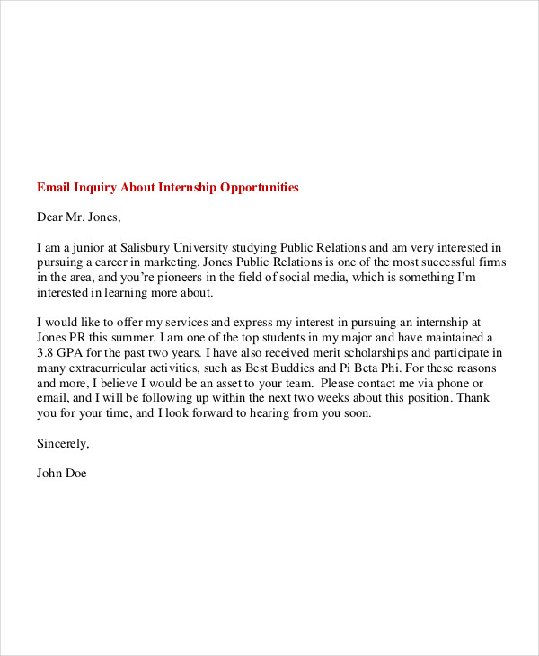 Internship Email 6+ Examples, Format, Pdf Examples