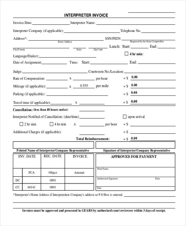 Interpreter Invoice Template