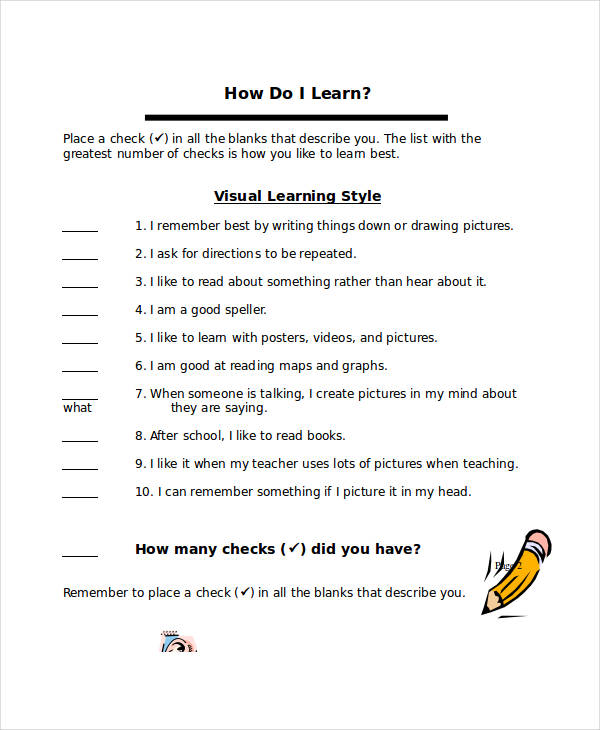 Learning Style Inventory For Kids Printable