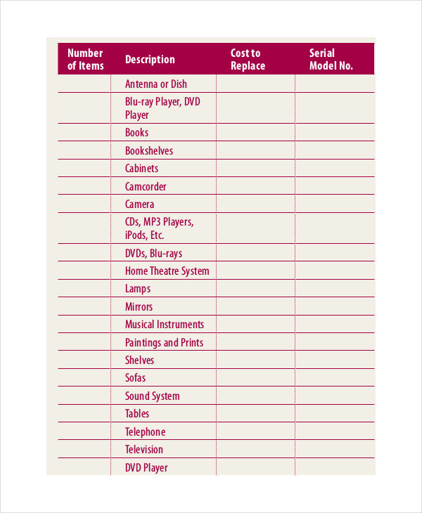 Property Inventory 5+ Examples, Format, Pdf Examples