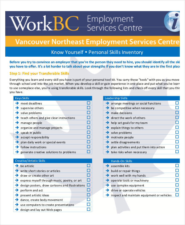 Skills Inventory 8 Examples Format Pdf Examples