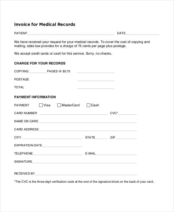 invoice for medical records