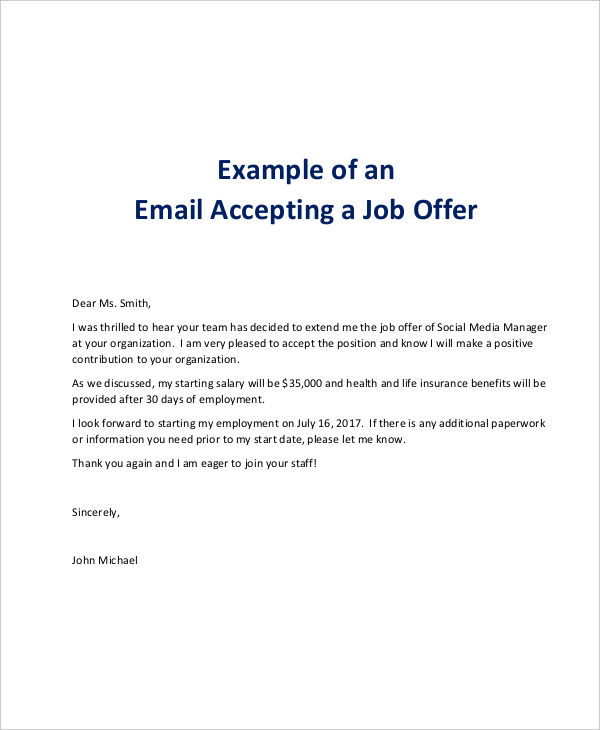 how to confirm job offer via email