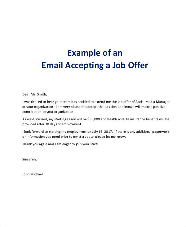 FREE 7+ Job Offer Email Examples & Samples in PDF | DOC ...