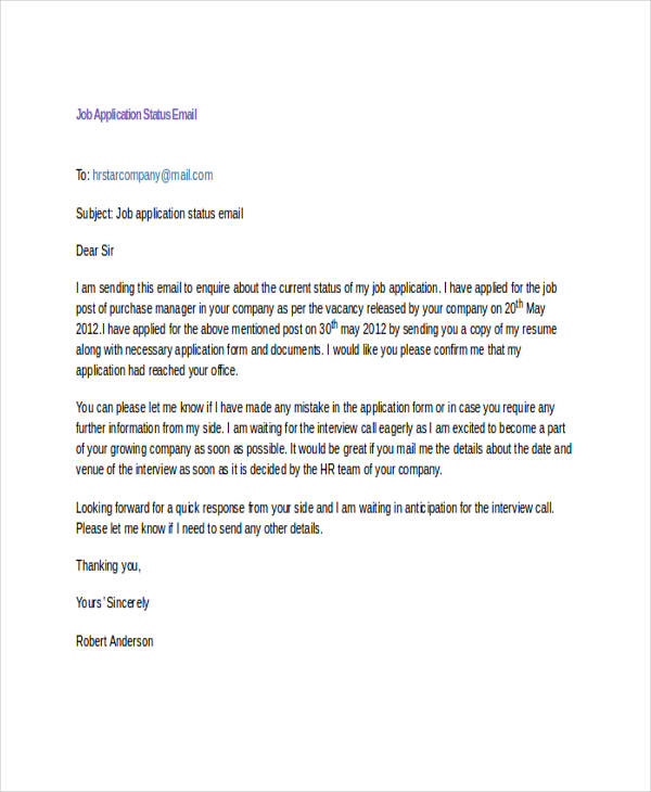 template for email job application