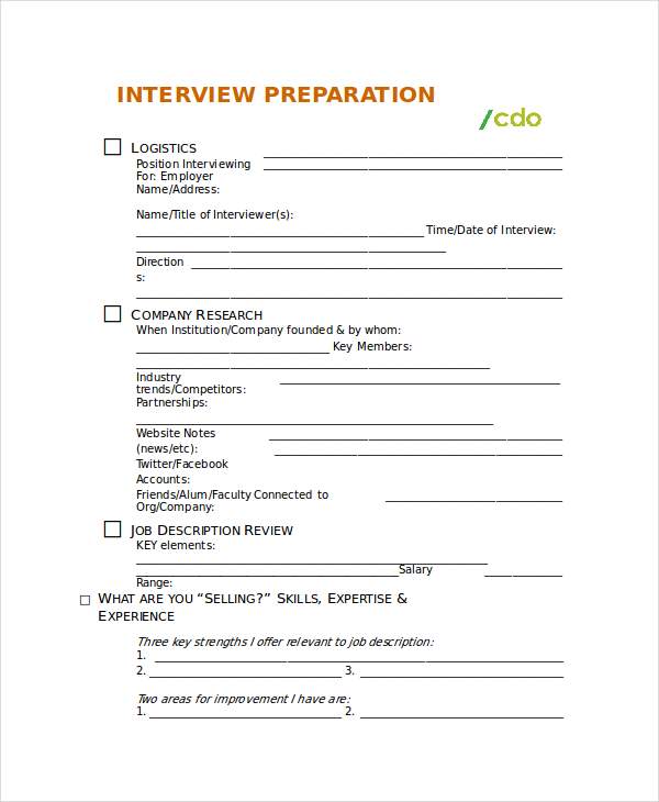 Printable Interview Checklist