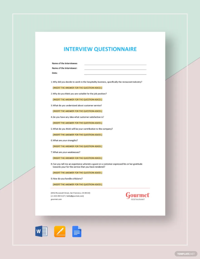 job interview questionnaire template1