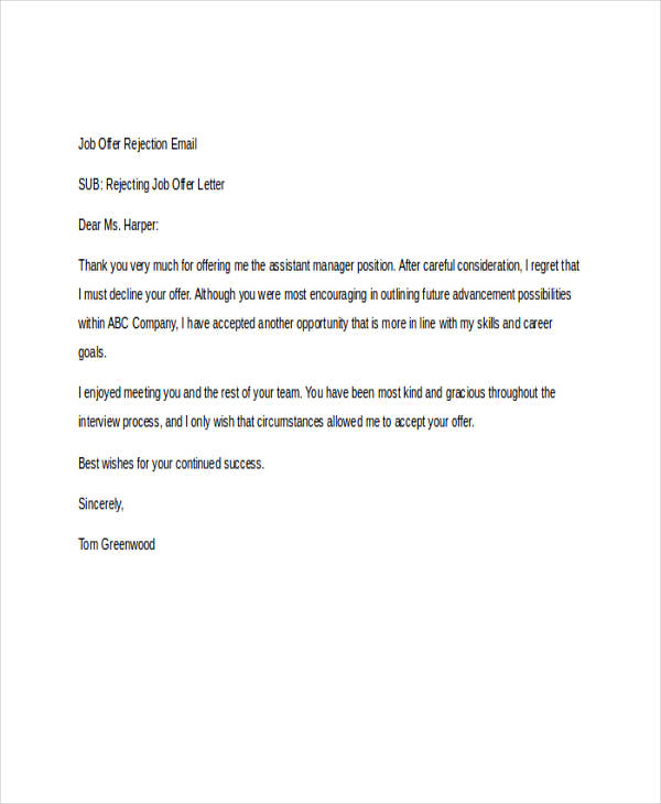 13+ Rejection Email Template | DocTemplates