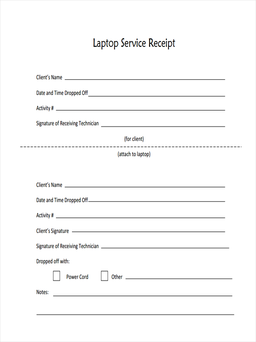 Service Receipt Template Free Printable