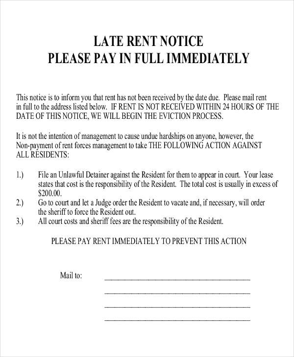 Free Printable Late Rent Notice Template