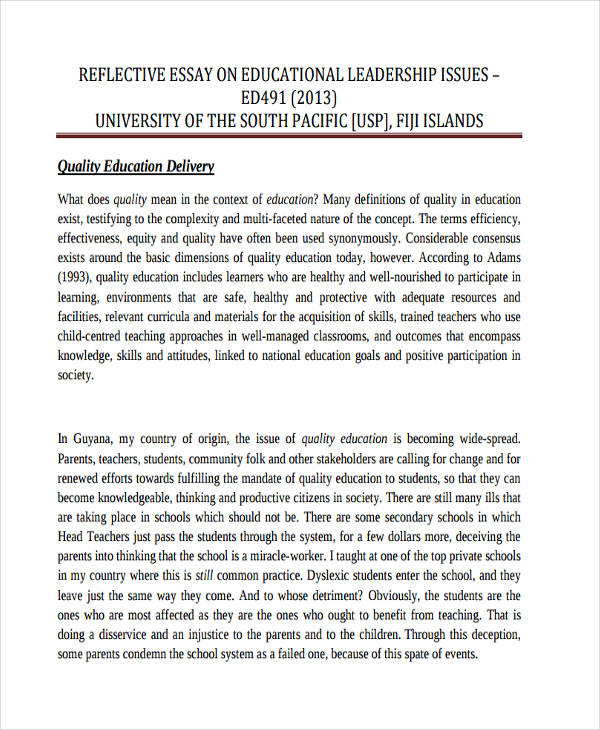 reflective essay sample