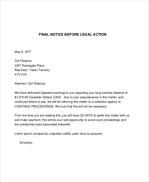 Final Notice Examples