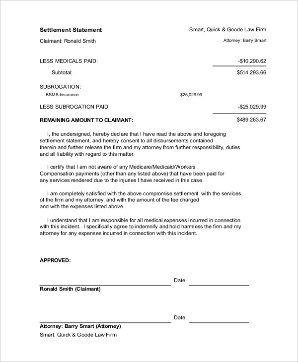 Settlement Statement 10 Examples Format Pdf