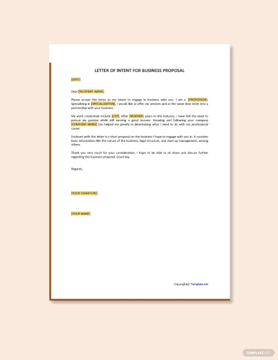 letter of intent for business proposal template