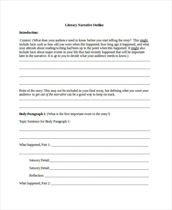 Narrative Essay Outline Worksheet