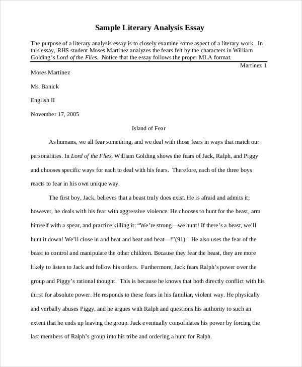 introduction literary analysis essay